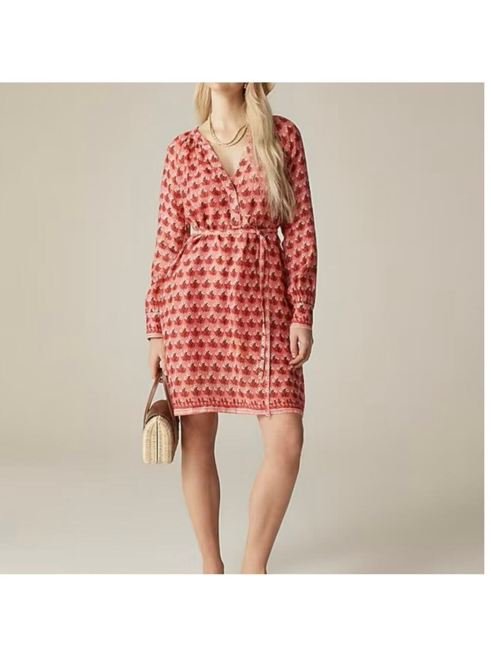 J CREW Cabana Mini Shirt Dress Block Print Coral Ramie Size 3X NWT Resortwear